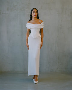 Wasp corset in Matte Satin with Beaded Drape