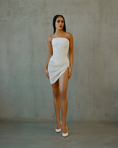 Draped Mini Skirt in Off-White Beads
