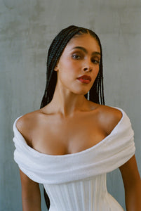Wasp corset in Matte Satin with Beaded Drape