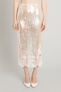 Mid-calf Wasp Skirt with Paillettes and Lace