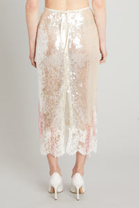 Mid-calf Wasp Skirt with Paillettes and Lace