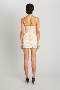 Champagne Salon Corset with Paisley Lace