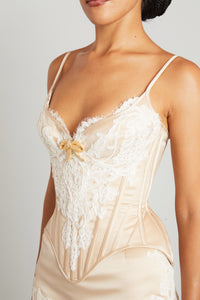 Champagne Salon Corset with Paisley Lace