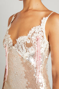 Mini Dress with Paillettes and Lace