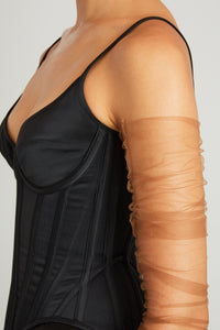 Fingerless Gloves in Brown Tulle