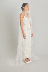 Chapel-Length Veil with Baby's Breath Embroidery