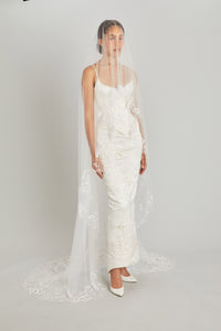 Chapel-Length Veil with Baby's Breath Embroidery