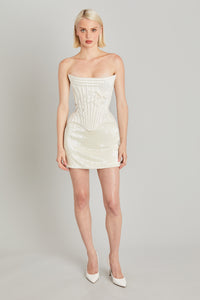 wiederhoeft bead-embellished mini corset dress Wiederhoeft Salon Bead-Embellished Silk-Satin Bustier Top in Gray