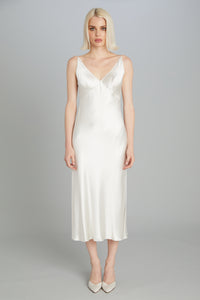 Mid-Calf Bias-Cut Dress in Crepe Back Satin
