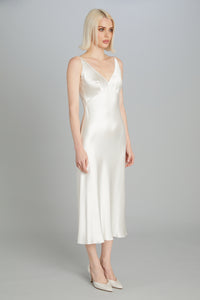 Mid-Calf Bias-Cut Dress in Crepe Back Satin