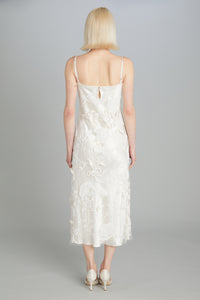 Mid-Calf Bias-Cut Dress in Carnation Embroidery