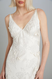 Mid-Calf Bias-Cut Dress in Carnation Embroidery