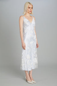 Mid-Calf Bias-Cut Dress in Carnation Embroidery