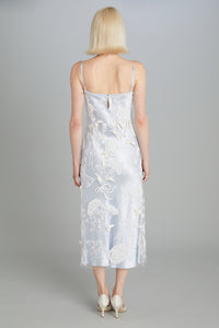 Mid-Calf Bias-Cut Dress in Carnation Embroidery