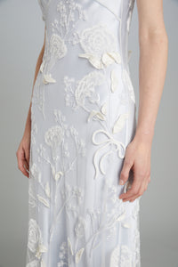 Mid-Calf Bias-Cut Dress in Carnation Embroidery