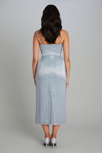 Metallic Blue Mid-Calf Maggi Dress