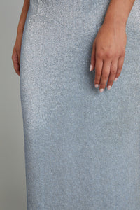 Metallic Blue Mid-Calf Maggi Dress