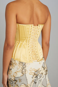 Strapless Salon Corset in Yellow Satin with Draping
