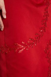 Wasp Skirt in Red Satin with Bullion Vines