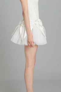 Bow Mini Skirt in Matte Satin