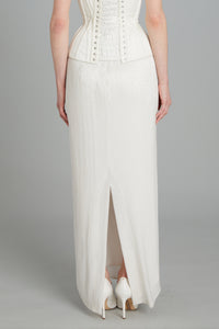 Ankle-Length Wasp Skirt in White Glass Beads