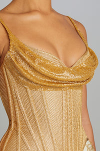 Salon Corset in Gold Lame with Gold Beading