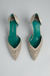 Salon d'Orsay Pump in Stone Satin with Beading