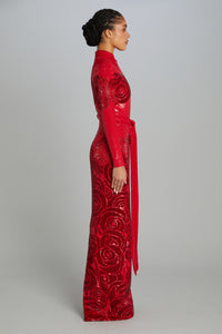 Room Dress in Sequin & Bead Rose Embroidery