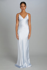 Floor-Length Bias-Cut Dress in Crepe Back Satin