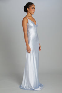 Floor-Length Bias-Cut Dress in Crepe Back Satin
