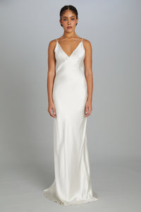 Floor-Length Bias-Cut Dress in Crepe Back Satin