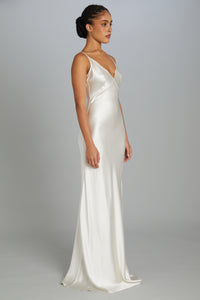 Floor-Length Bias-Cut Dress in Crepe Back Satin