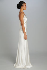 Floor-Length Bias-Cut Dress in Crepe Back Satin