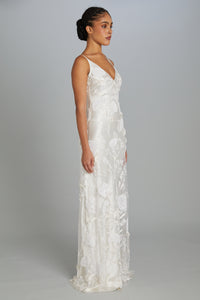 Floor-Length Bias-Cut Dress in Carnation Embroidery