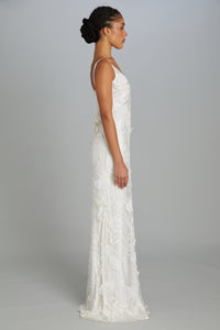 Floor-Length Bias-Cut Dress in Carnation Embroidery