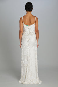 Floor-Length Bias-Cut Dress in Carnation Embroidery