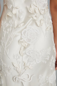 Floor-Length Bias-Cut Dress in Carnation Embroidery