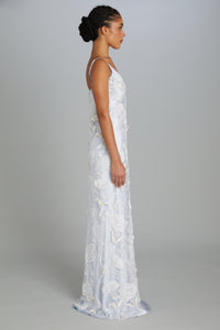 Floor-Length Bias-Cut Dress in Carnation Embroidery