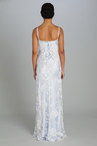 Floor-Length Bias-Cut Dress in Carnation Embroidery