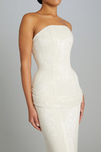 Julie Gown in Off-white Glass Beads