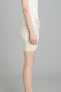 Draped Mini Skirt in Off-White Beads