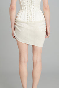 Draped Mini Skirt in Off-White Beads