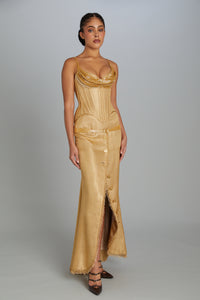 Salon Corset in Gold Lame with Gold Beading