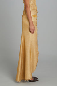 Ankle-length Tulip skirt in Gold Lame