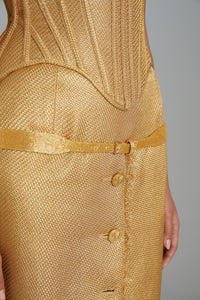 Ankle-length Tulip skirt in Gold Lame