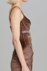 Salon Corset in Brown Velvet with Belt Embroidery