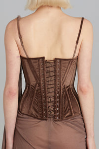Salon Corset in Brown Velvet with Belt Embroidery