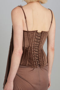 Salon Corset in Brown Velvet with Belt Embroidery