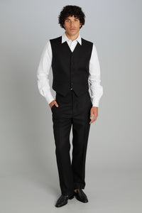 Vest in Black Wool Twill