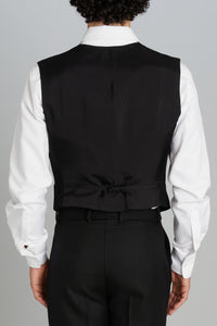 Vest in Black Wool Twill
